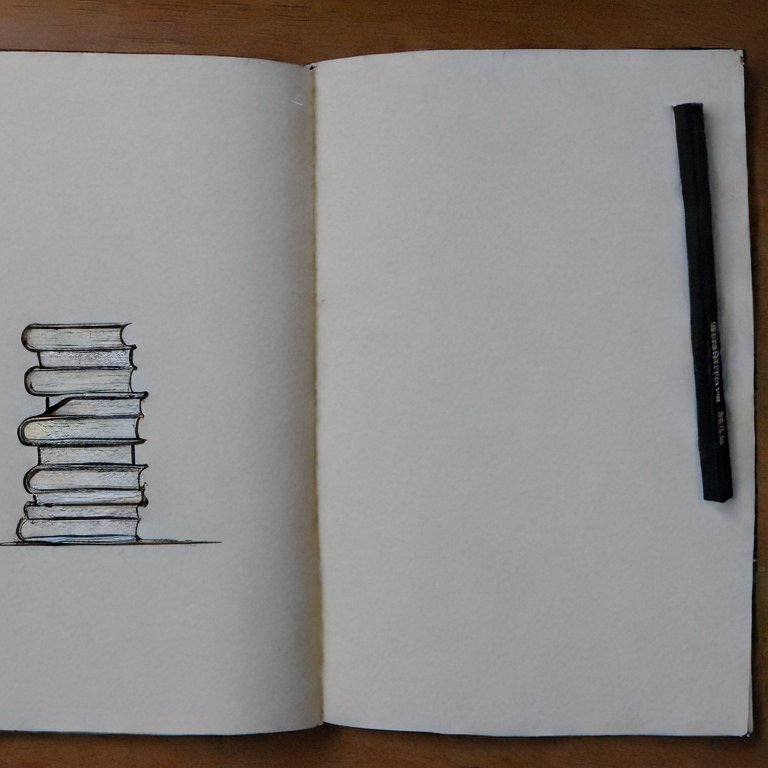 A drawing of a pile of books