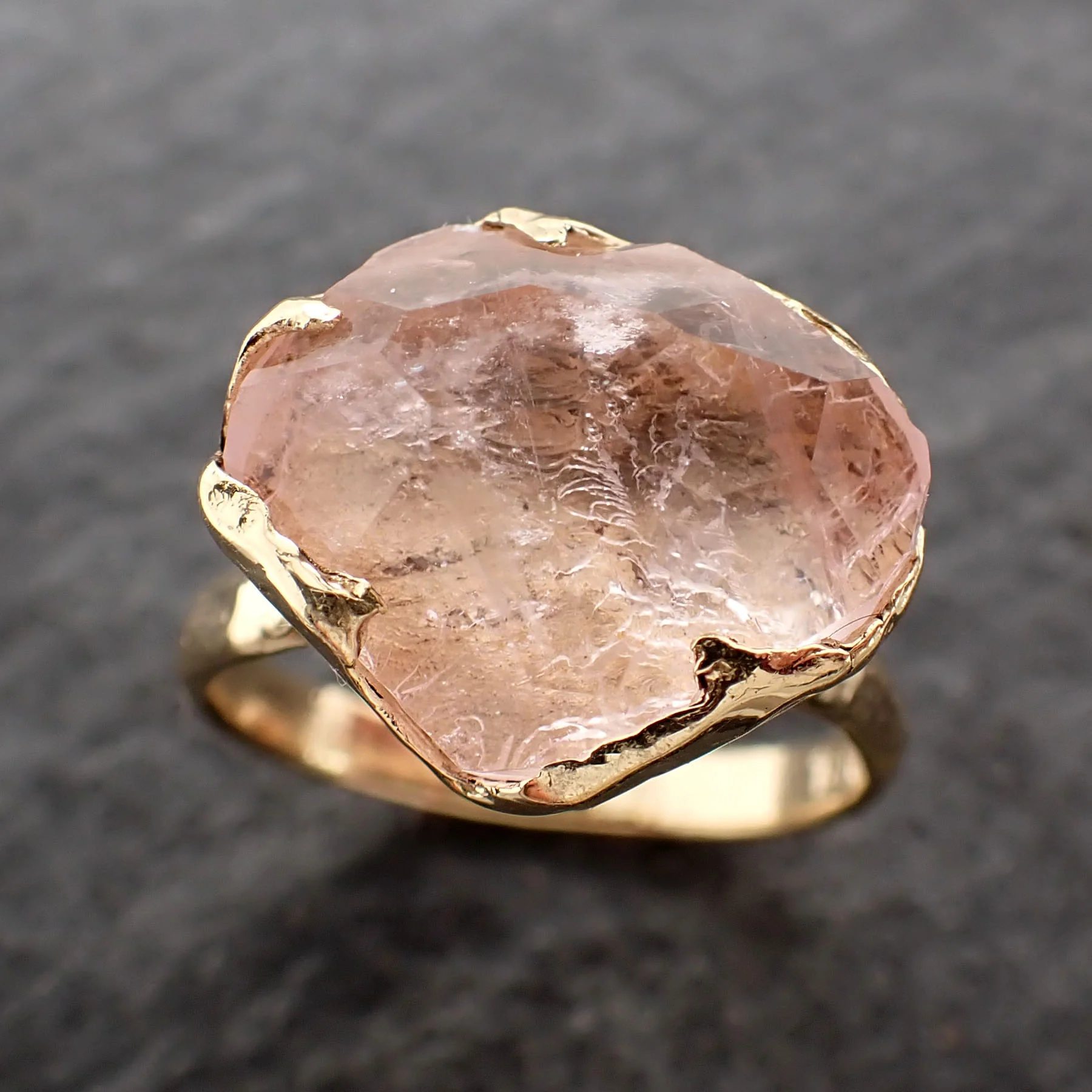 Close up view of a morganite gem