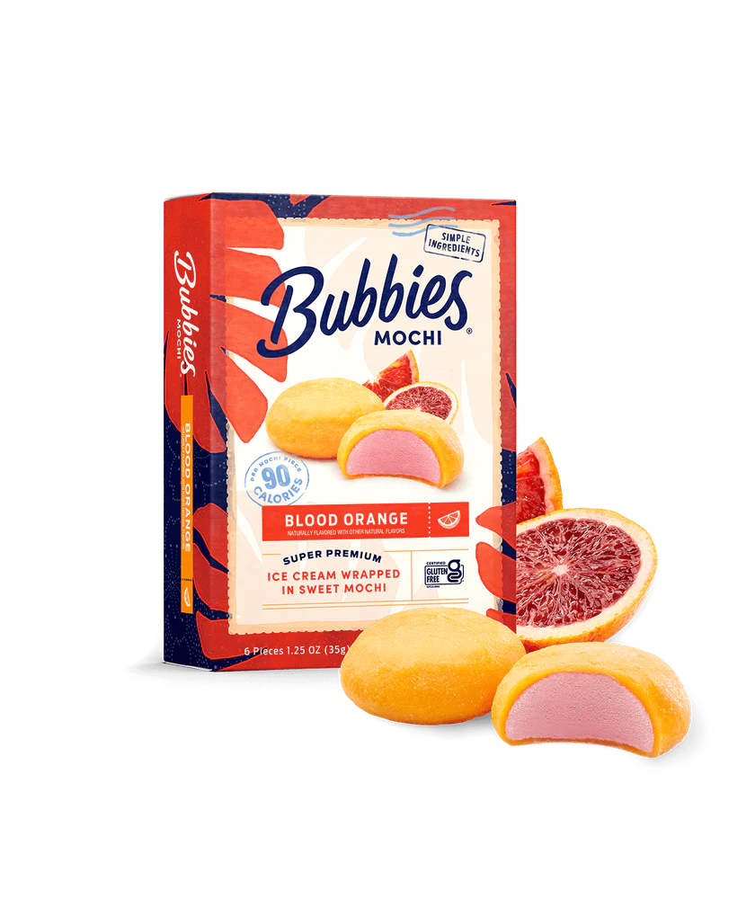 Tangy Blood Orange Bubbies Mochi Ice Cream Product Card Box